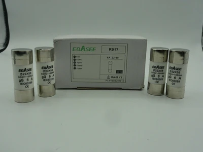 Box of (10) EBASEE R017 Fuses, 22x58mm, 500V-100KA, gG 6A, IEC60269 *NEW*