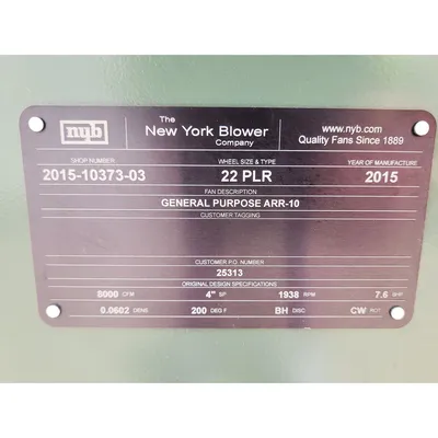 Used NEW YORK BLOWER 22 PLR Centrifugal Fans West Virginia US | JM Industrial #1333718