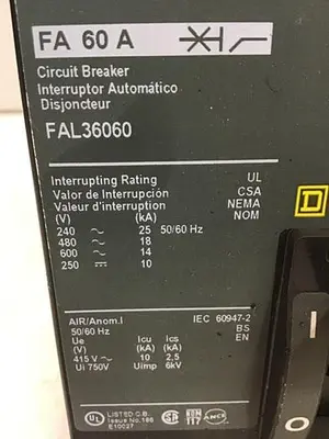 USED SQUARE D FAL36060 / SWITCH