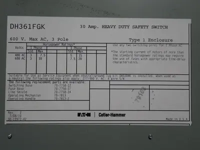 Eaton 30 A Heavy Duty Switch