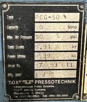 USED 1999 TOX PRESSOTECHNIK TOX PRESSOTECHNIK PCG-50 PRESS