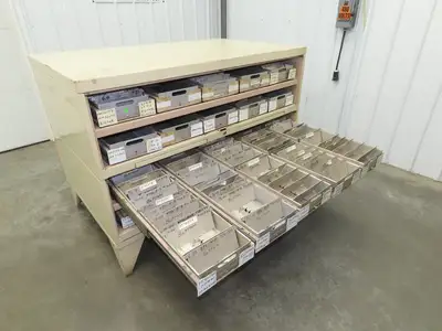 Modular Industrial Storage Cabinet 20 Drawer 61.5x38x34.5" Vintage 17x10" Trays
