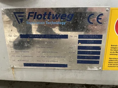 Flottweg Z23-4/441 tricanter centrifuge, 316SS.