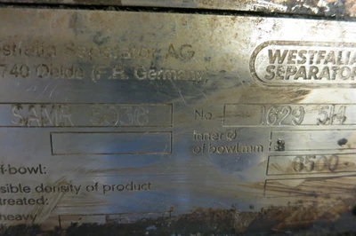 Westfalia SAMR 5036 Separator, 20 HP, 6400 RPM, Desludger
