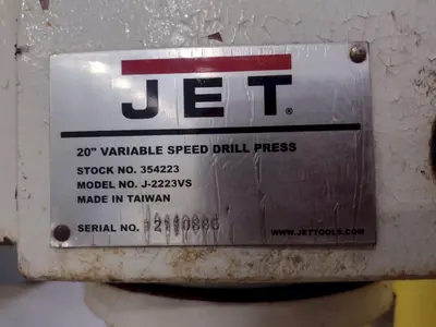 20" JET MODEL #J-2223VS VARIABLE SPEED SINGLE SPINDLE DRILL: STOCK #16689