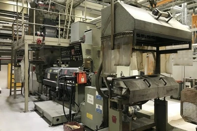 40" Brown model B4042 thermoforming line with , B4042 former and T340 trim press. New 1996