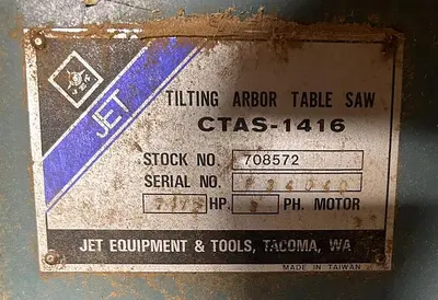 USED JET CTAS-1416, 7.5 HP TABLE SAW