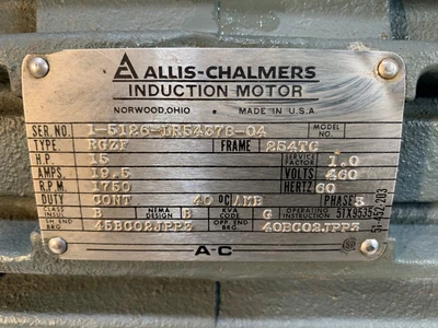 Allis Chalmers 15 HP 1750 RPM 254TZ Motor