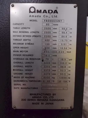USED AMADA FBD8025NT