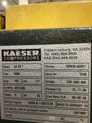 Used 2006 KAESER AS-25T High Pressure Air Compressors Michigan US | iGAM Industrial Marketplace #1398570