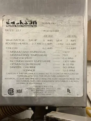152-0732  Jackson ET-1 Glass Washer