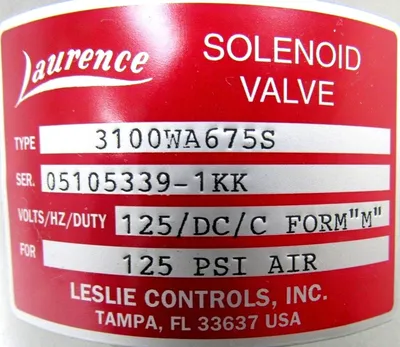 NEW LESLIE CONTROLS 3100WA675S SOLENOID VALVE