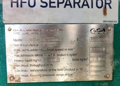 (3) Westfalia OSE 10-0136-067 fuel oil purifier skids.