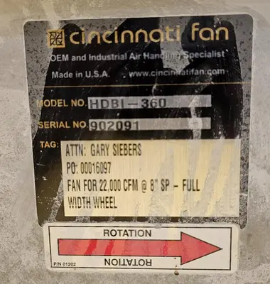 USED CINCINATTI FAN HDBI-360
