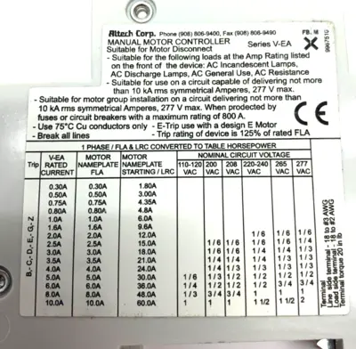 USED ABL SURSUM SER. V-EA AC CIRCUIT BREAKER