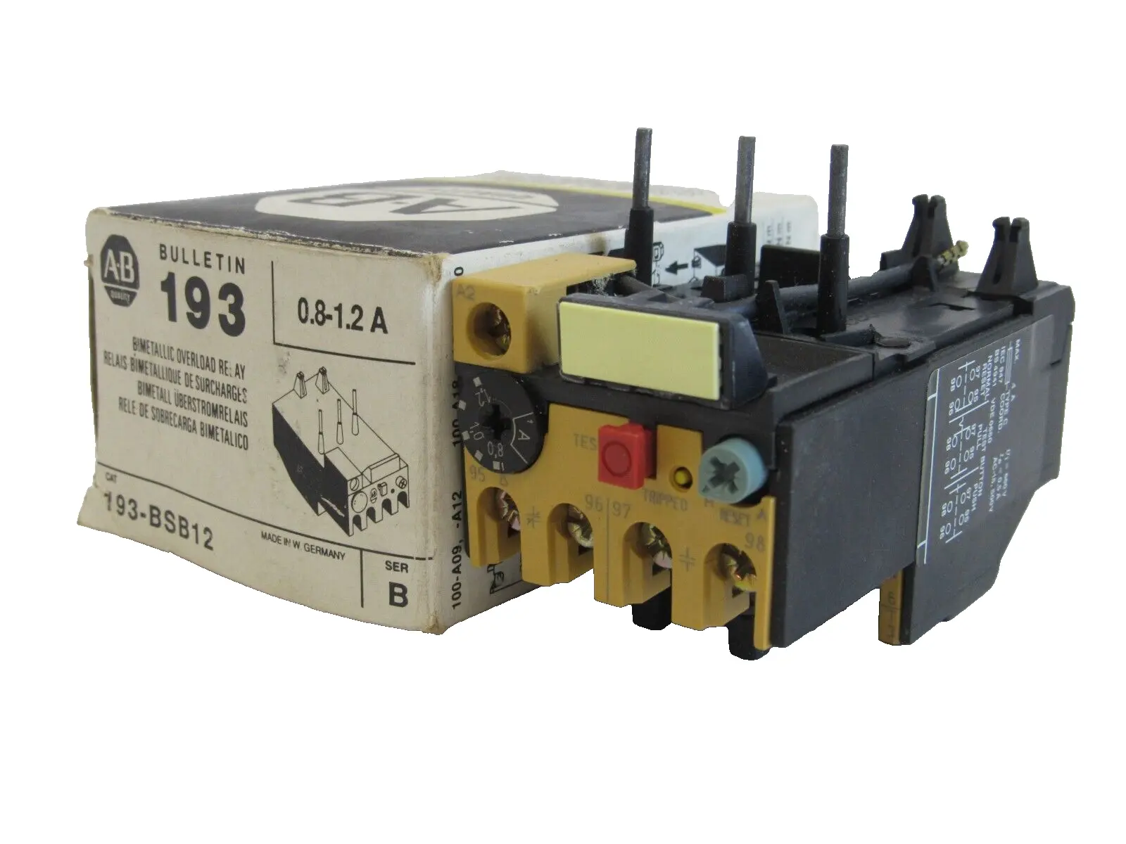 ALLEN BRADLEY 193-BSB-12 OVERLOAD RELAY SER. B 193BSB12 NEW, SURPLUS