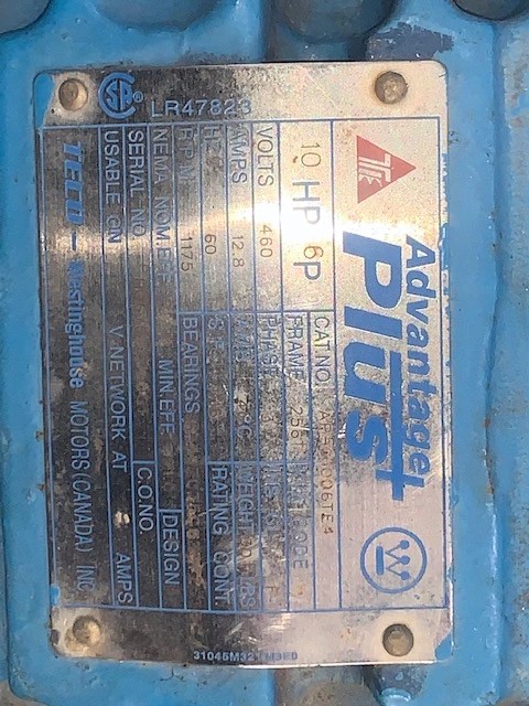 10 Hp 1175 rpm 460 v Westinghouse Advantage Plus AC Motor