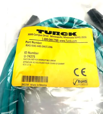 New | in-Stock Turck Double Ended Ethernet Cordset, RJ45 Ends, U-74275 PLC Ethernet Equipment Michigan US | Maverick Industrial Sales #1414329
