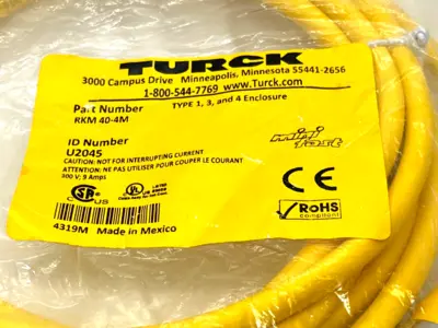 New | in-Stock Turck Minifast Connector Cordset 7/8"-16UN Female 4-Pin 4m U2045 Cable & Wire Michigan US | Maverick Industrial Sales #1391240
