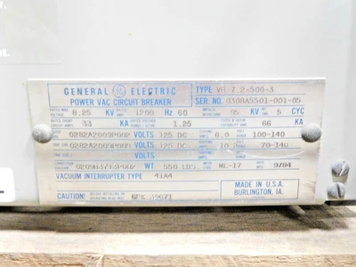 Used GE VB 7.2-500-3 Circuit Breakers Ohio US | Equipment Recovery Corp. #1330371
