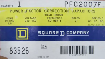 NEW SQUARE D PFC2007F POWER FACTOR CORRECTION CAPACITOR 7.5 KVA 240V