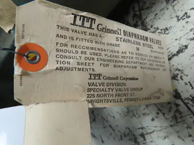 ITT Grinnell Pneumatic Diaphragm Actuator Valve 1-1/2" CF8 Stainless Butt Weld