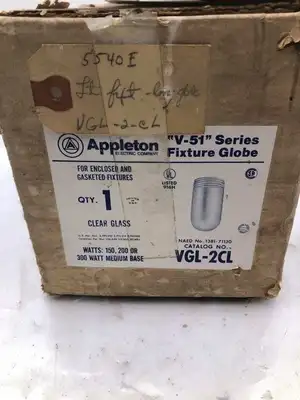 Appleton VGL-2CL Clear Glass Light Fixture Bulb 150/200/300W Med. Base -NIB