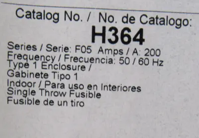 NEW SQUARE D H364 SAFETY SWITCH 200A 48261