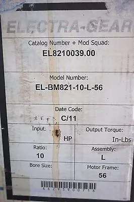 NEW ELECTRA GEAR EL-BM821-10-L56 GEAR BOX ELBM82110L56