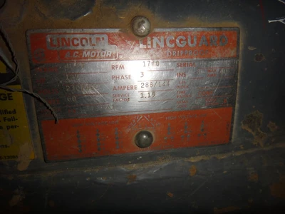 Lincoln 125 hp, 1770 rpm, electric motor