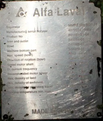 (2) Alfa-Laval MMPX 304 SGP-11-60 oil purifiers, 316SS.