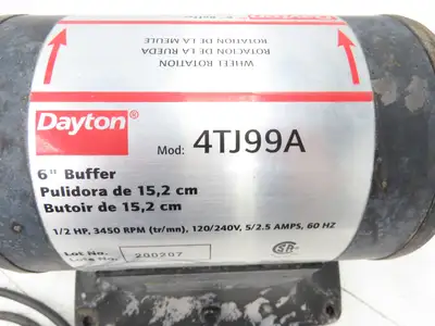 Dayton 4TJ99A Bench Buffer Grinder 6" 3450RPM 1/2 HP 120/240V 1/2" Arbor
