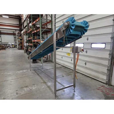 Used Stainless Steel Cleated Slider Bed Incline Belt Conveyor - 15"W X 13.5' L