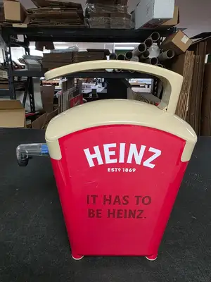 Used Keystone Used Heinz Keystone 1.5 Gallon Red Plastic Countertop Ketchup Pump Dispenser - FG9 Beverage Dispensers Illinois US | Falcon Restaurant Supply #1373534