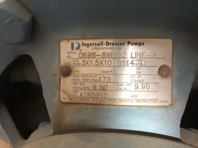 Ingersoll Dresser Pump 3X1.5X10 Centrifugal Pump 30 HP Electric Motor