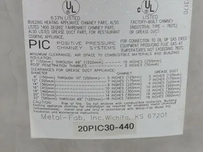 Metal Fab 20PIC30-440 Stainless Double Wall Pressure Chimney Pipe Duct 20" x 30"