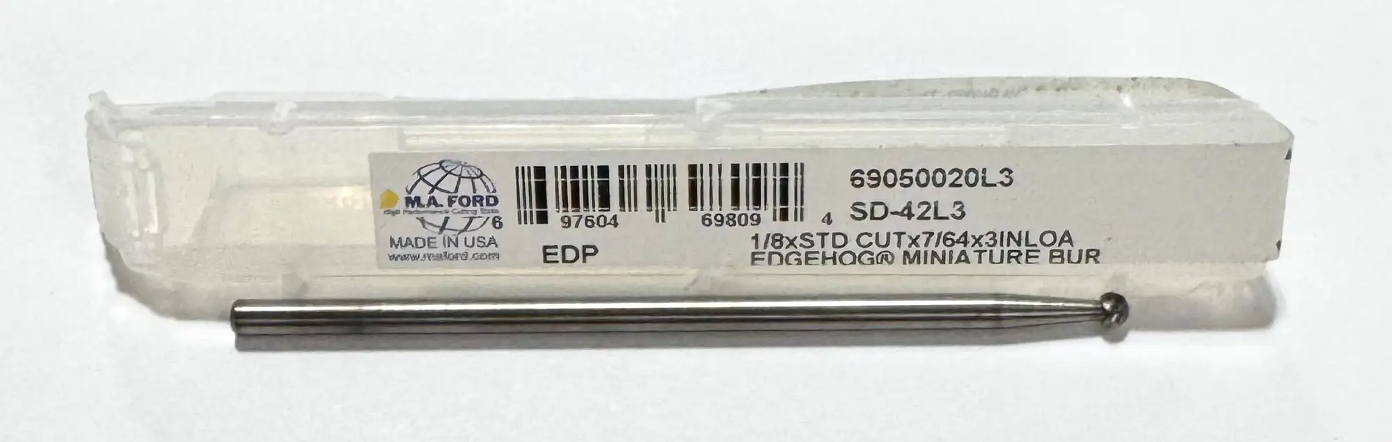 M.A. Ford 1/8" Miniature Carbide Burr SD-42L3, Single Cut, Ball Nose