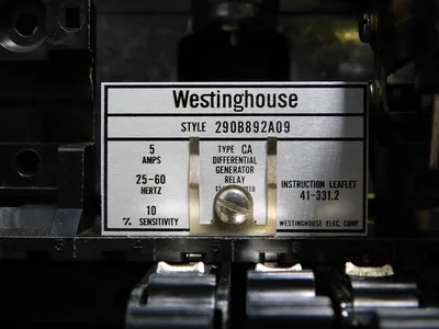 Westinghouse CA 290B892A09 Differential Generator Relay 5A 25-60Hz 10% Sens Used