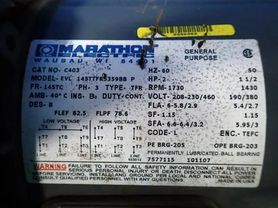 USED MARATHON EVL 145TTFR5359BB P