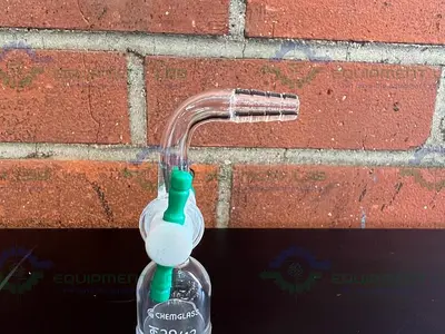 USED CHEMGLASS FLOW CONTROL ADAPTER, 90°, 2MM 29/42 INNER JOINT, W/ PTFE STOPCOCK