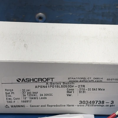 New | in-Stock Ashcroft APSN41P018LS0530#-27R Relays & Switches Indiana US | J&J Industrial Supply #1181255