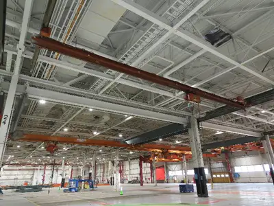 Cleveland Tramrail P&H 1 Ton Single Girder Underhung Bridge Crane 45' 10" Span