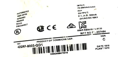 ALLEN BRADLEY 42GRF-9003-QD1 PHOTOELECTRIC SENSOR 42GRF9003QD1 NEW, SURPLUS