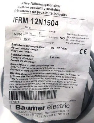 NEW BAUMER ELECTRIC IFRM 12N1504 PROXIMITY SWITCH IFRM12N1504