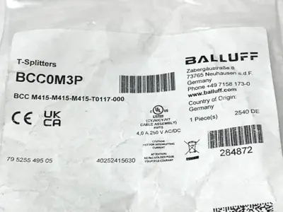 New | in-Stock Balluff T-Splitter, 2x M12 Female, M12 Male, BCC M415-M4415-T0117-000 Electrical Fittings Michigan US | Maverick Industrial Sales #1475521