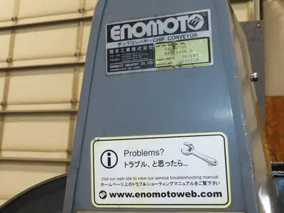 Enomoto Hinge Belt CNC Chip Conveyor 15"x 88" Infeed 46" Discharge 220V 3PH