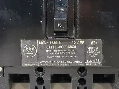 Used WESTINGHOUSE EB3015 Switchgears British Columbia CA | Lenmark #239784