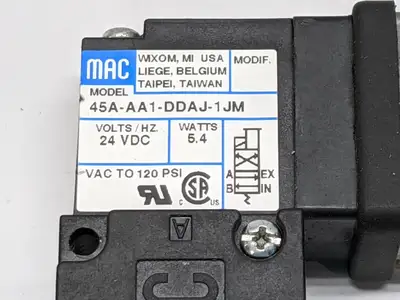 45A-AA1-DDAJ-1JM | MAC  Solenoid Valve w/ 3 Pin Connector - Used