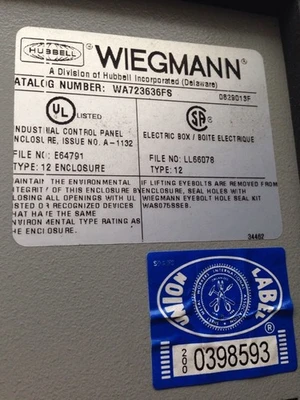 USED Hoffman 36-1/2" x 36-1/2" x 72"