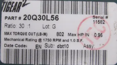 NEW BALDOR 20Q30L56 GEAR REDUCER 30:1